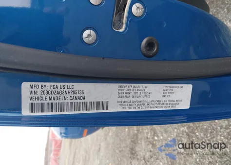 2022 Dodge Challenger Sxt z USA, uszkodzony, nr VIN 2C3CDZAG8NH205736